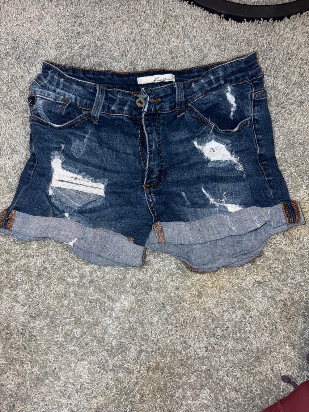 KanCan Dark Blue Distressed Rolled Hem Jean Shorts